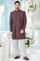 Wine Art Embroidered Silk Indo Western (NMK-8532)