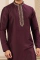 Wine Banarasi Art Silk Kurta Pajama (NMK-8467)