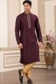 Wine Banarasi Art Silk Kurta Pajama (NMK-8467)