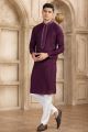 Wine Banarasi Art Silk Mens Kurta Pajama (NMK-8488)