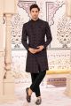 Wine, Black Art Embroidered Silk Indo Western (NMK-8529)