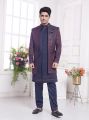 Wine Blue Imported Jaquard Silk 3 Pcs Jacket Set (NMK-8341)