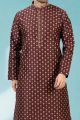 Wine Jaquard Silk Brocade Kurta Pajama (NMK-5198)