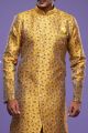 Yellow Banarasi Jaquard Mens Indo Western (NMK-7033)