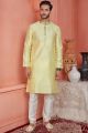 Yellow Jaquard Banarasi Silk Mens Kurta (NMK-8164)