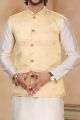 Yellow Jaquard Banarasi Silk Nehru Jacket (NMK-6907)