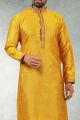 Yellow Jaquard Silk Brocade Mens Kurta Pajama (NMK-5174)