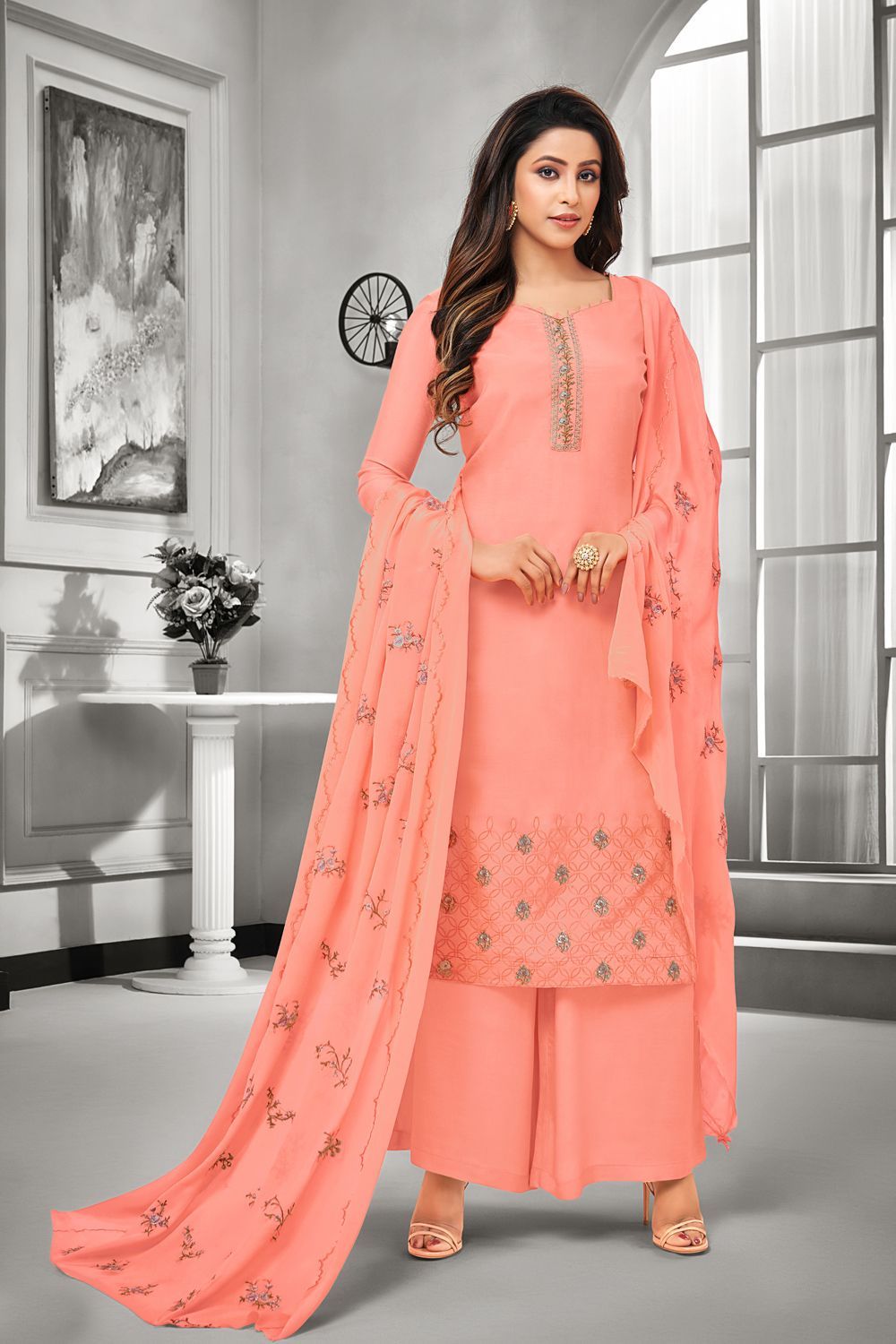 Buy Peach Silk Salwar Kameez (NWS5049) Online